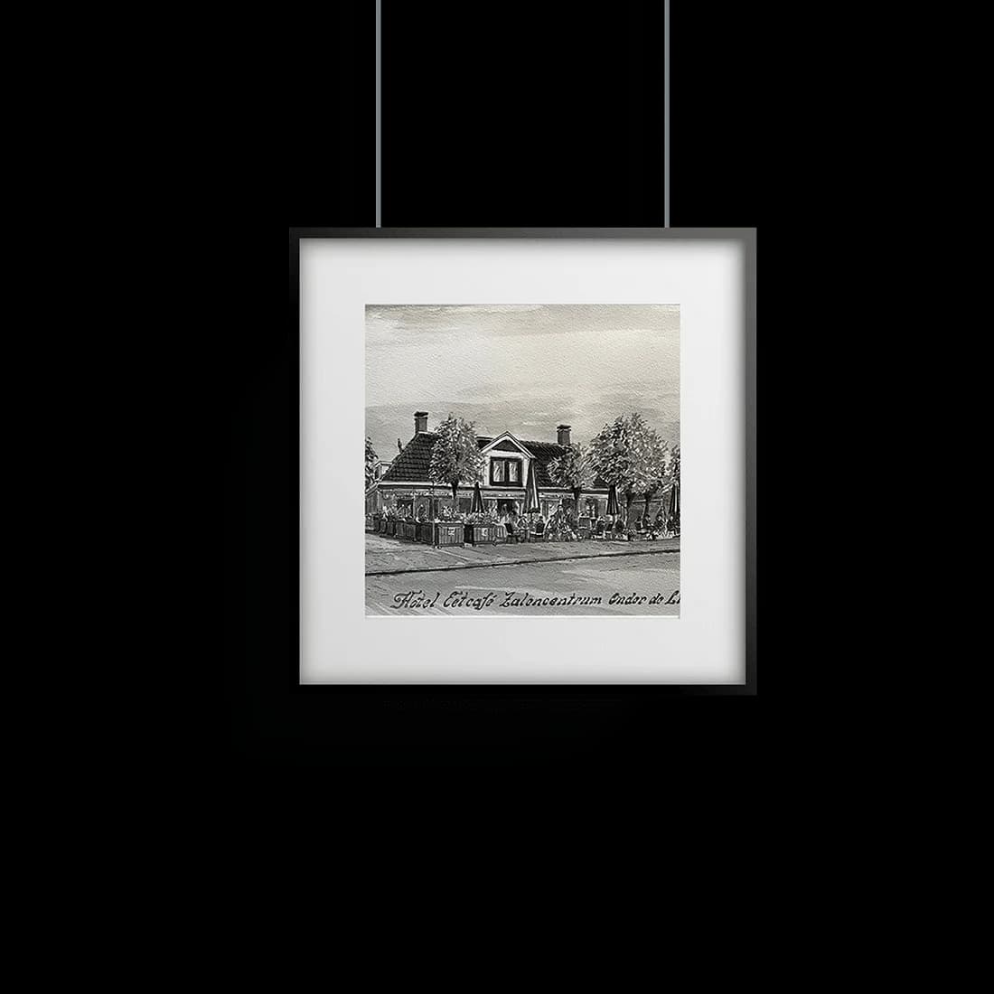 Sepia schilderij van het historische Hotel Eetcafé Zalencentrum Onder de Linden aan de Brink