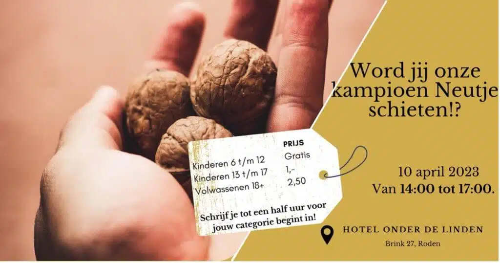 Noord Nederlands Kampioenschap Neutjesschieten, oudhollands traditie in Drenthe rond Pasen, neutjesschieten bij Hotel-eetcafé Onder de Linden in Roden.